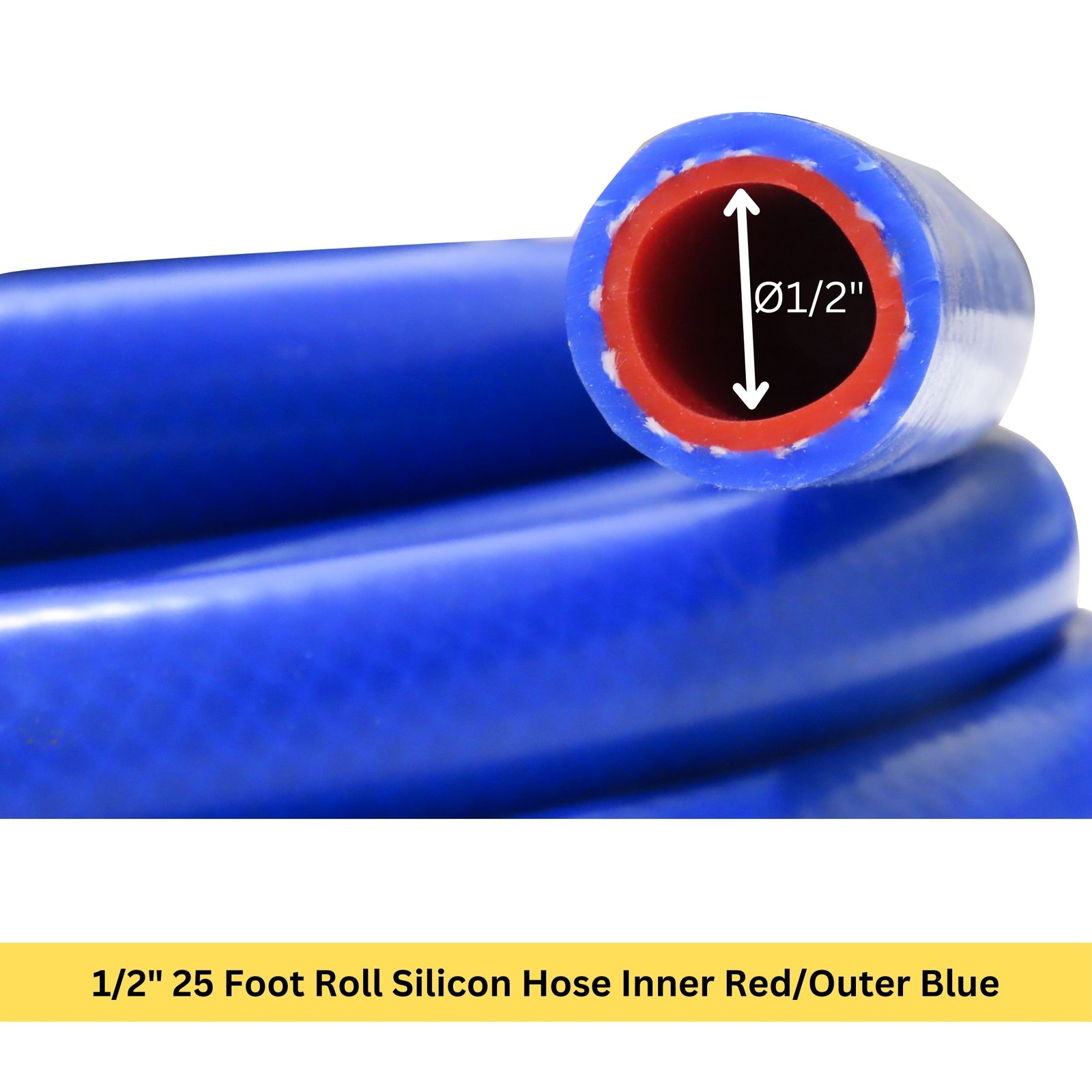 1/2" 25 Foot Roll Silicon Hose Inner Red/Outer Blue