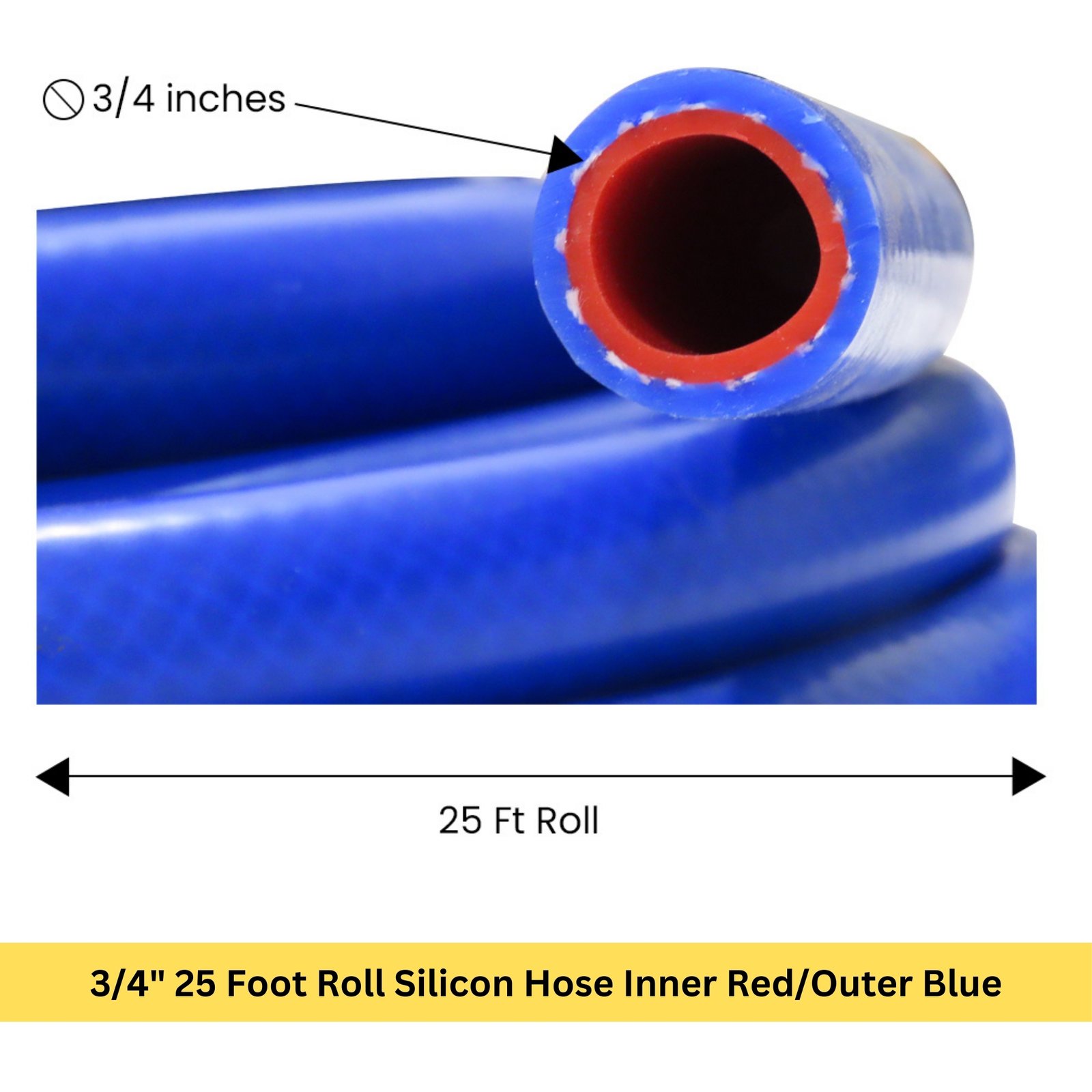 3/4" 25 Foot Roll Silicon Hose Inner Red/Outer Blue