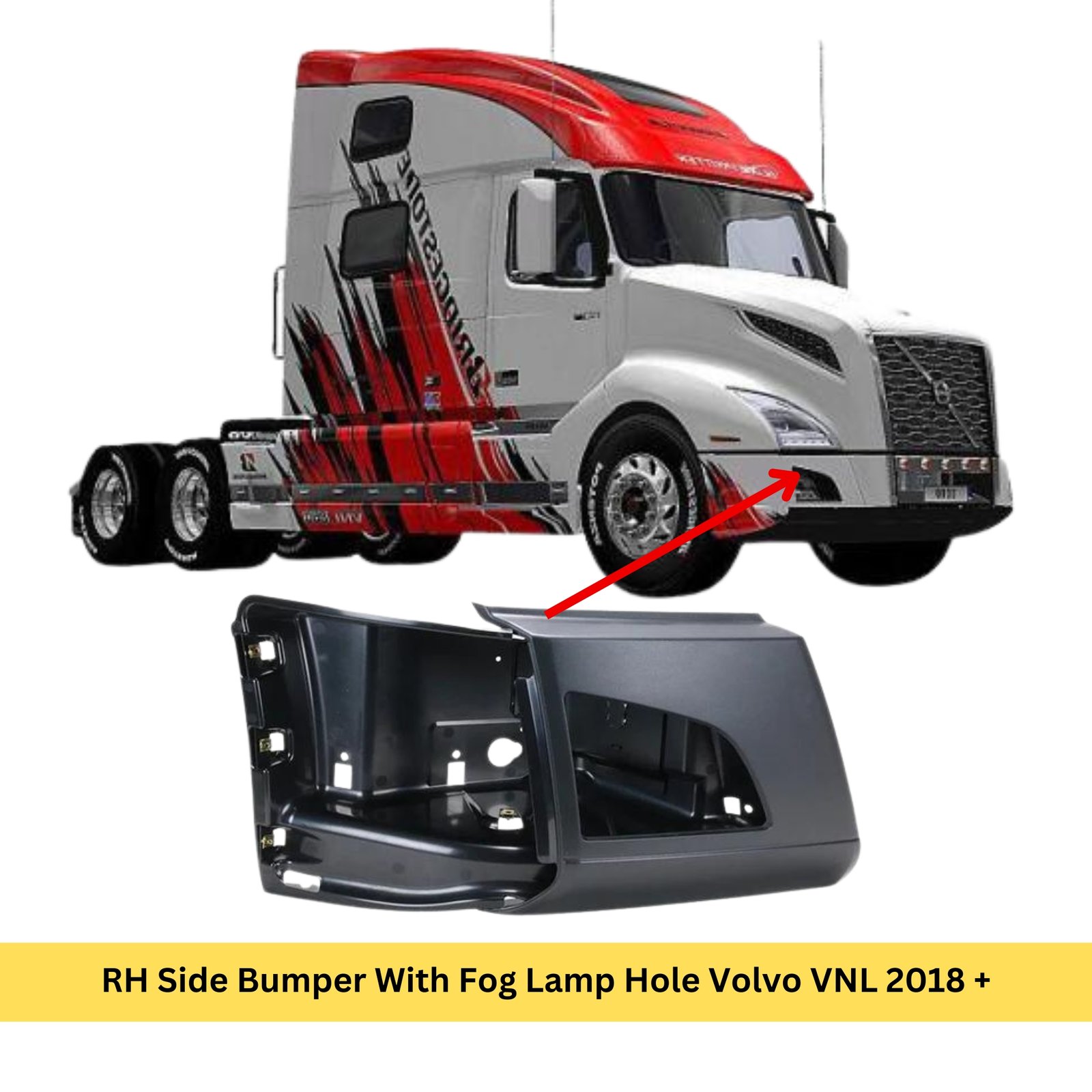 RH Side Bumper With Fog Lamp Hole Volvo VNL 2018 +